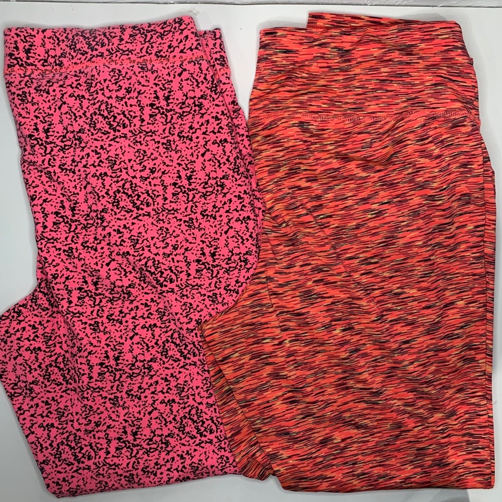 Lot of 2 - Lane Bryant LIVI Active Leggings Sz 18/20 Pink Animal Print Static